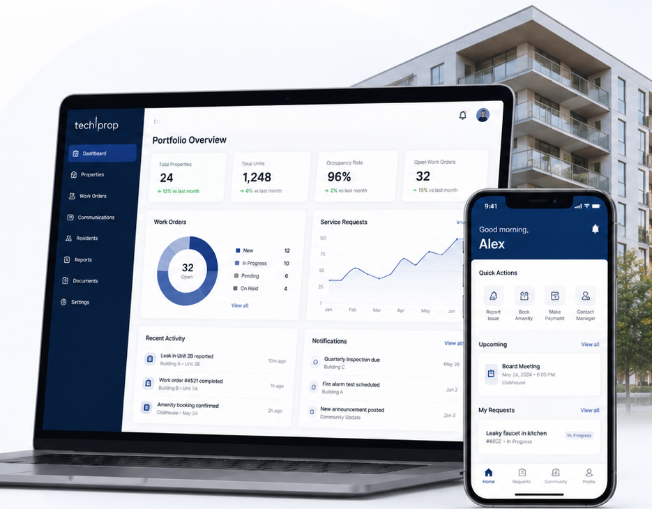 Property Pulse dashboard and QPlus mobile app preview