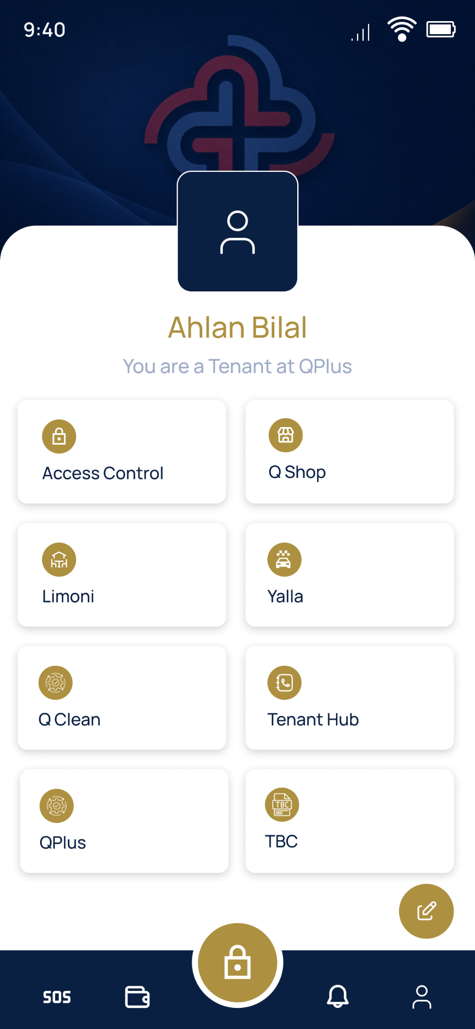 QPlus tenant mobile app main screen